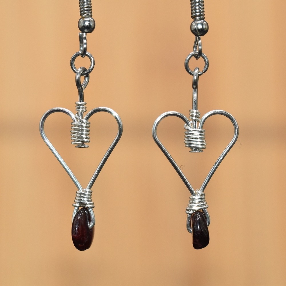 Beautiful wire wrapped garnet earrings, handmade